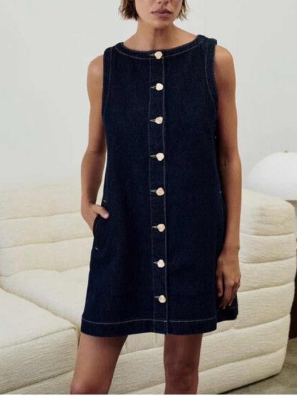 DISSH Navy Button-Front Sleeveless Mini Dress